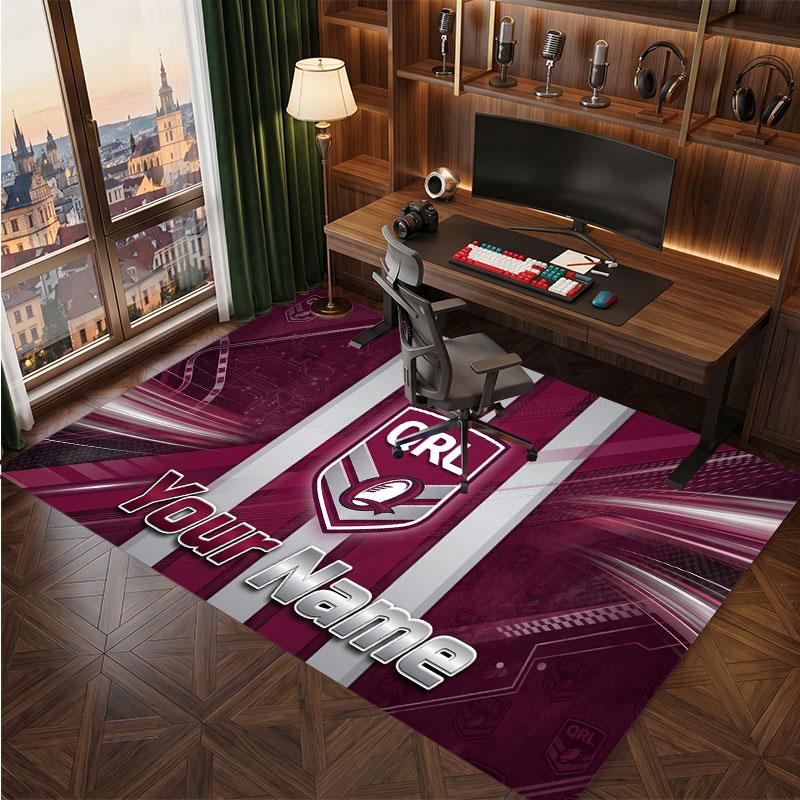 Tappeto in Cristallo Vellutato Personalizzato Queensland Maroons, Tappeto Morbido Antiscivolo con Testo Nome Personalizzato per Soggiorno Camera da Letto