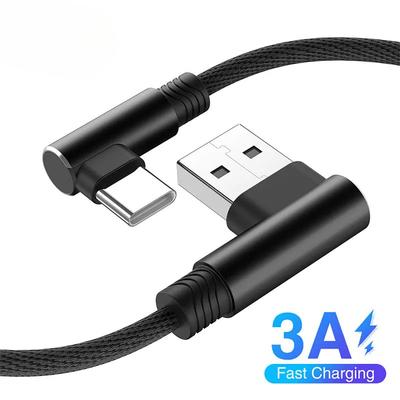 USB C 90 Degree Elbow USB Type C Charger Cord Cable for Samsung Xiaomi Mobile Phone Accessories 3A Fast Charging USB Cable 2M 3M