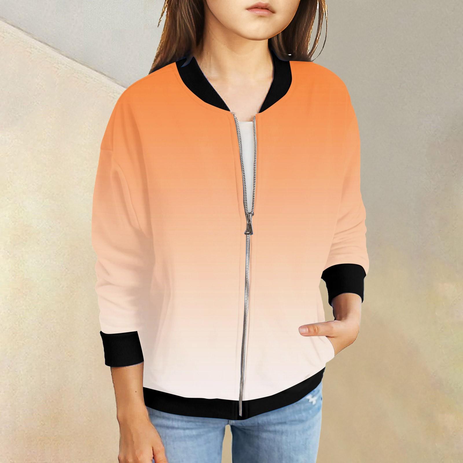 

Куртки на молнии для девочек, детские осенние толстовки с длинными рукавами, верхняя одежда с карманами 5-15 лет 120 шафрановый