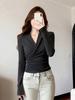 Women's Spicy Girl V-Neck Ruched Long-Sleeve Slimming Winter Top