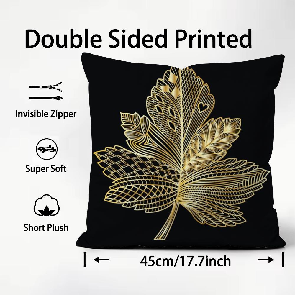 Golden Leaf Branch Pattern Cushion Cover Plush Fabric Soft DoubleSided Printed Sofa Warm Winter Home Child Gift Pillow Case