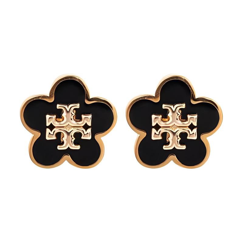 TORY BURCH Floral Design Brass Stud Earrings Women s Black 1471510-720 чёрный