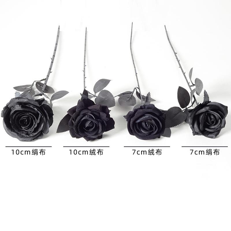 Dark Gothic Artificial Black Rose Velvet Silk Flower Halloween Home Bar Desktop Bedroom Closet Cabinet Room Studio Party Decor