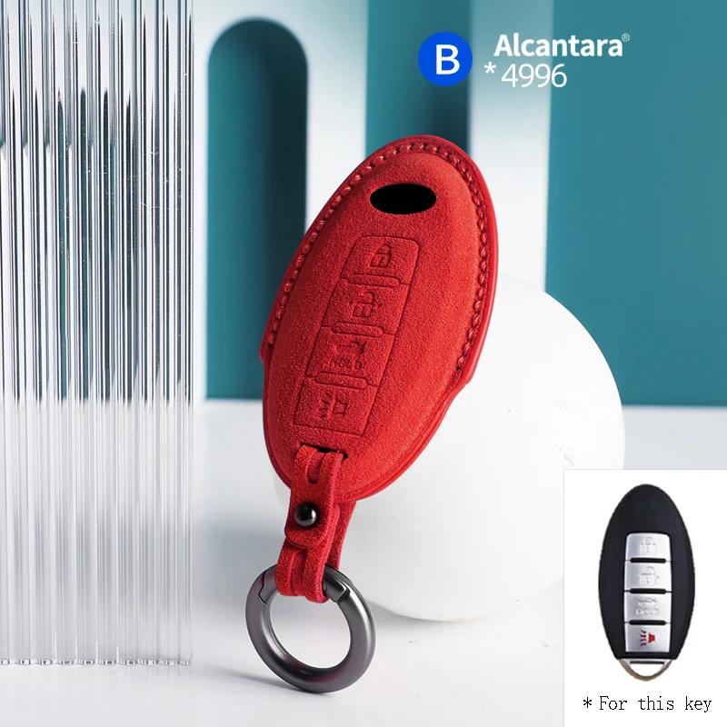 Interior Mouldings For Infiniti FX35 QX50 Q40 Q60 Q70 Q80 4 Button Alcantara Suede Car Key Case Shell Keychain Accessories