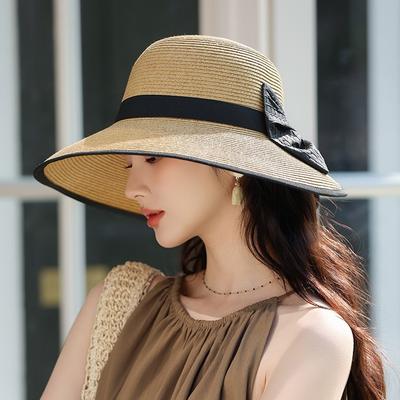 New Bow Straw Hat Women's Summer Sunshade Sunscreen Seaside Sun Hat Casual Sun Hat