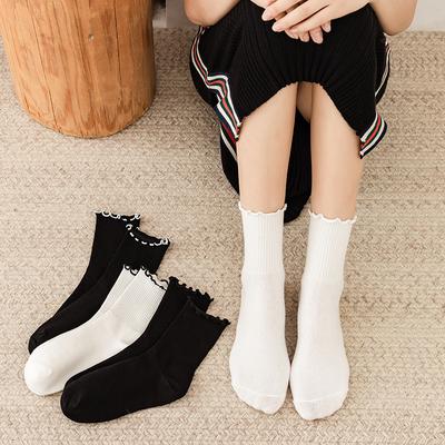 Damen Frühlings- und Sommer Einfache Unifarbene Pilzkante College-Stil Atmungsaktive Schlauch Baumwollsocken