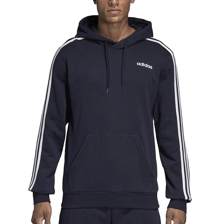 Adidas Essentials 3-Stripes Logo Print Loose Hoodie Men Hoodie Blue DU0499