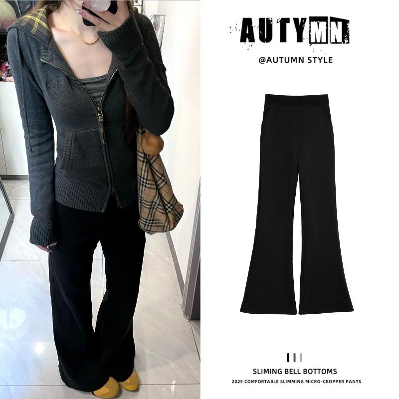 Black Flared Suit Pants Women's Summer New Small Loose Feeling Spring and Autumn Slightly Pulled Sports Pants