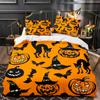 Vintage Halloween Duvet Cover Set, Halloween Cartoon Jack O' Lantern Tombstone Skulls and Bones 2/3pcs Polyester Bedding Set