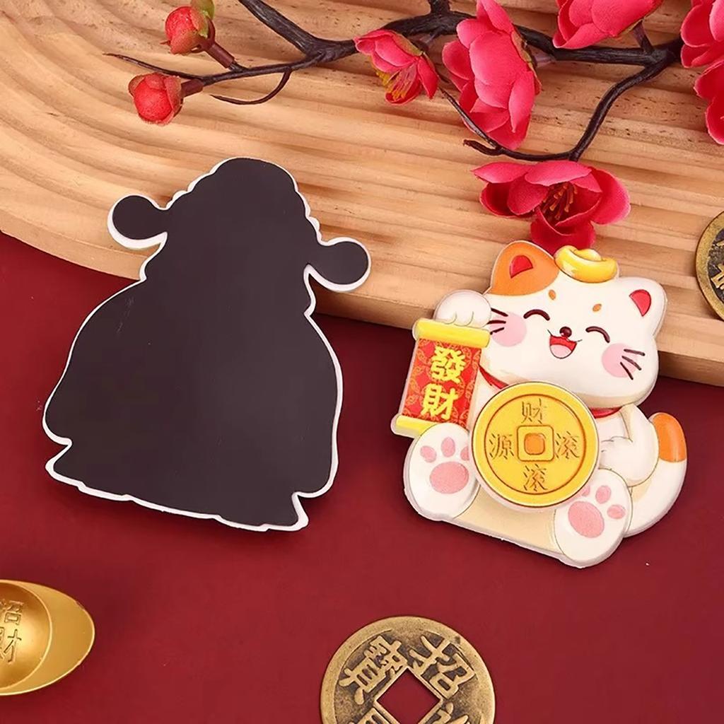 New Year Refrigerator Magnetic Sticker Rotatable Cartoon 3D God of Wealth Refrigerator Magnets Festive Lucky Cat Decoration