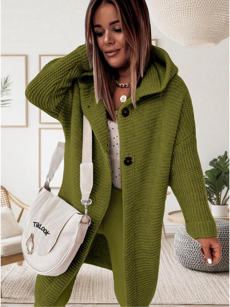 2025 Women's Plus Size Loose Hooded Knitted Cardigan Sweater