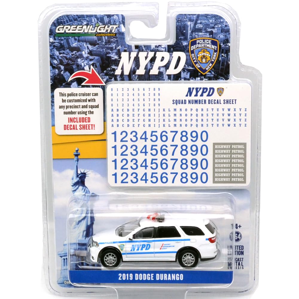 GREENLIGHT 1/64 Scale 2019 Durango - New York City Police Department (NYPD) with NYPD Squad Number Decal Sheet зелёный