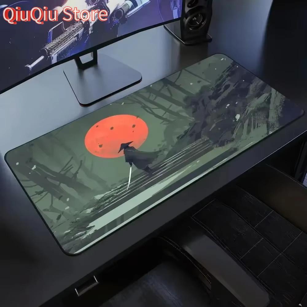 Tappetino per mouse Samurai XXL Bianco e Nero Tappetino per tastiera da gioco grande Tappetino esteso per scrivania Oni Samurai Ghost of Tsushima Mous