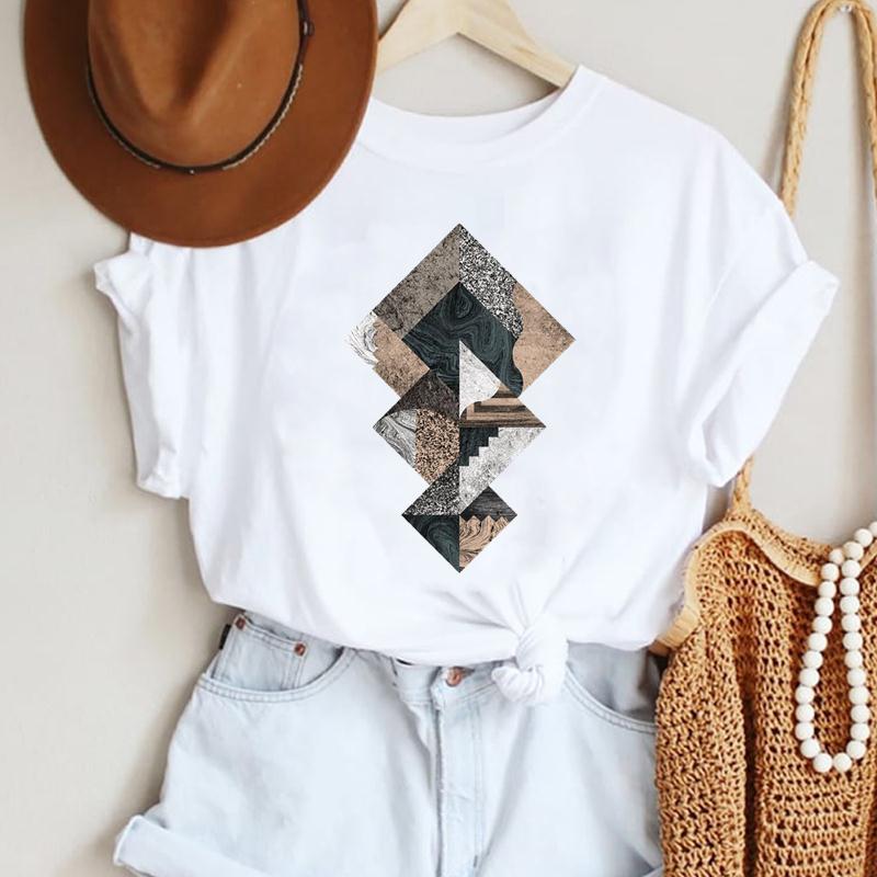 Fashion Casual Landscape Mountain Graphics Womens T-Shirt 90S Summer Blouse Loose White Short Sleeve O-Neck Female Tops Clothing