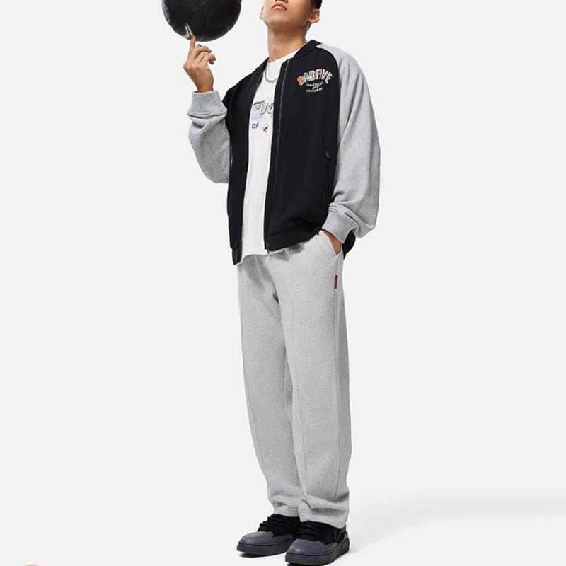 Li Ning Badfive American Retro Color Block Embroidered Cardigan Knit Sports Baseball Jacket Men jackets Black Gray AJDT625-3