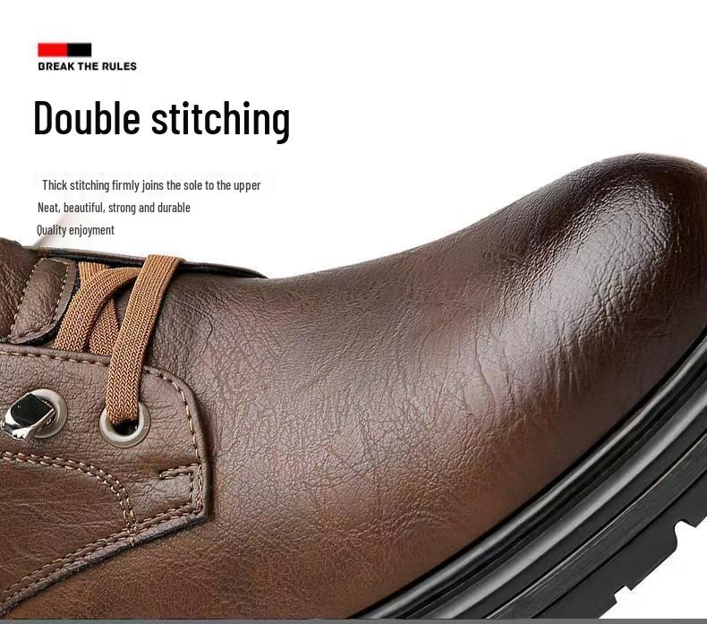 2024 Men's Winter Leather Shoes: Warm, Non-slip, Velcro, Thick Sole, Casual British Workwear Style