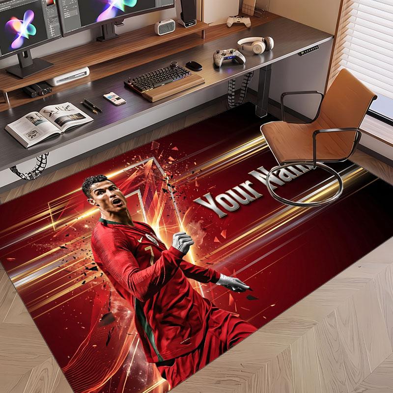 Custom Rug Cristiano Ronaldo Pattern Print Name Text Soft Non‑Slip Floor Carpet for Home Indoor Decoration