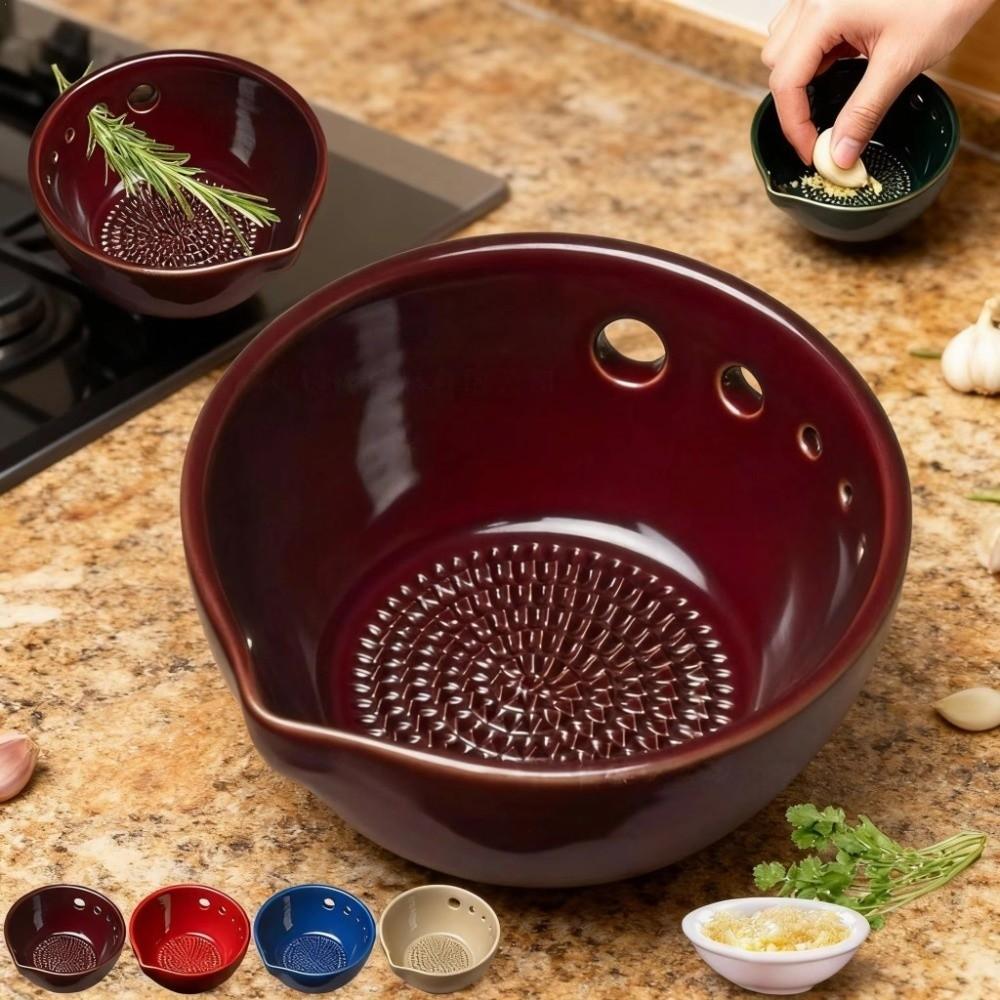Ceramic Ginger Grater Grinding Tool Multi-functional Ginger Puree Grinder 5/7 Hole Sizes Built-In Grater Food Grinding Bowl