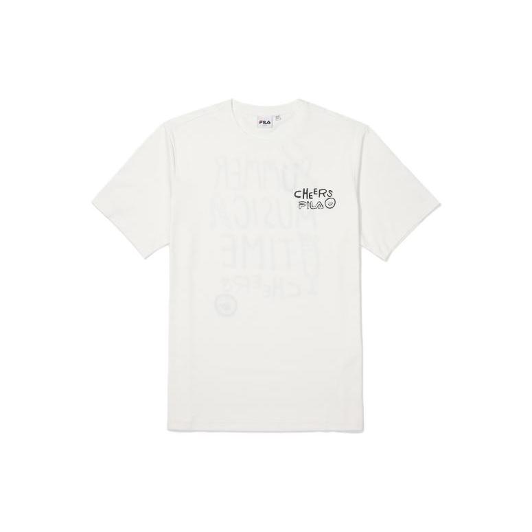FILA T Shirts Unisex Gray White Crew Neck Moderate Straight Fit FS2RSF2A05X-OWH 100