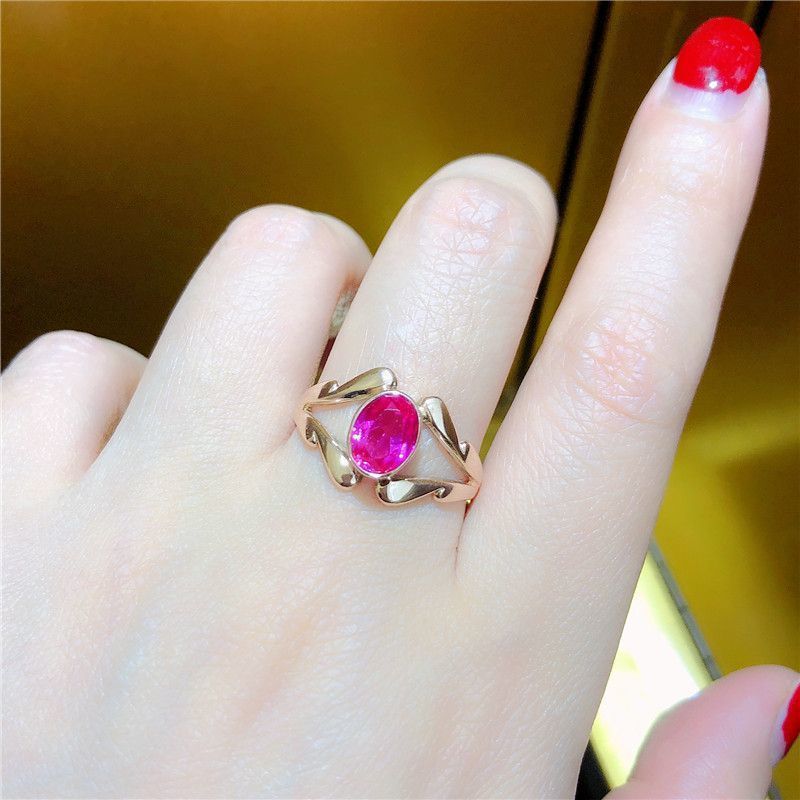 Russia 585 Purple Gold Plated Rose Gold Color Gold 18K Red Stone Ring Exquisite Fashion Personality Niche Women