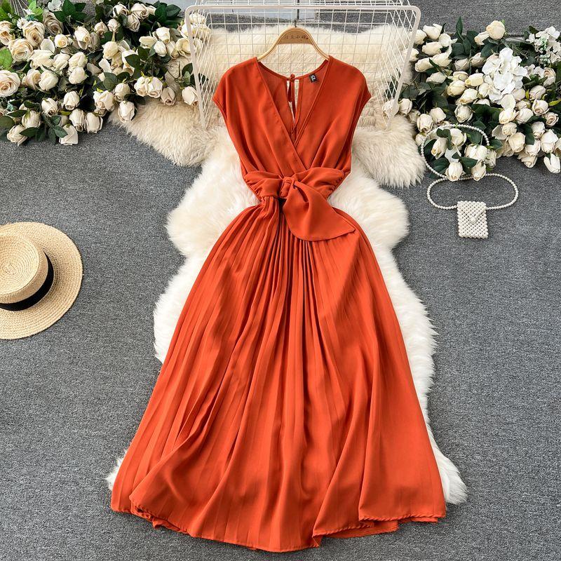

Spring and Summer Goddess Temperament Elegant V Neck Kikyou Dress Orange One size