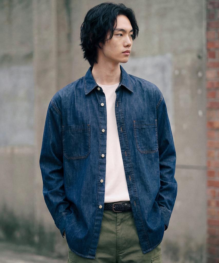 PERSTEP Grit Slub Denim Shirt Dark Blue Juls4754