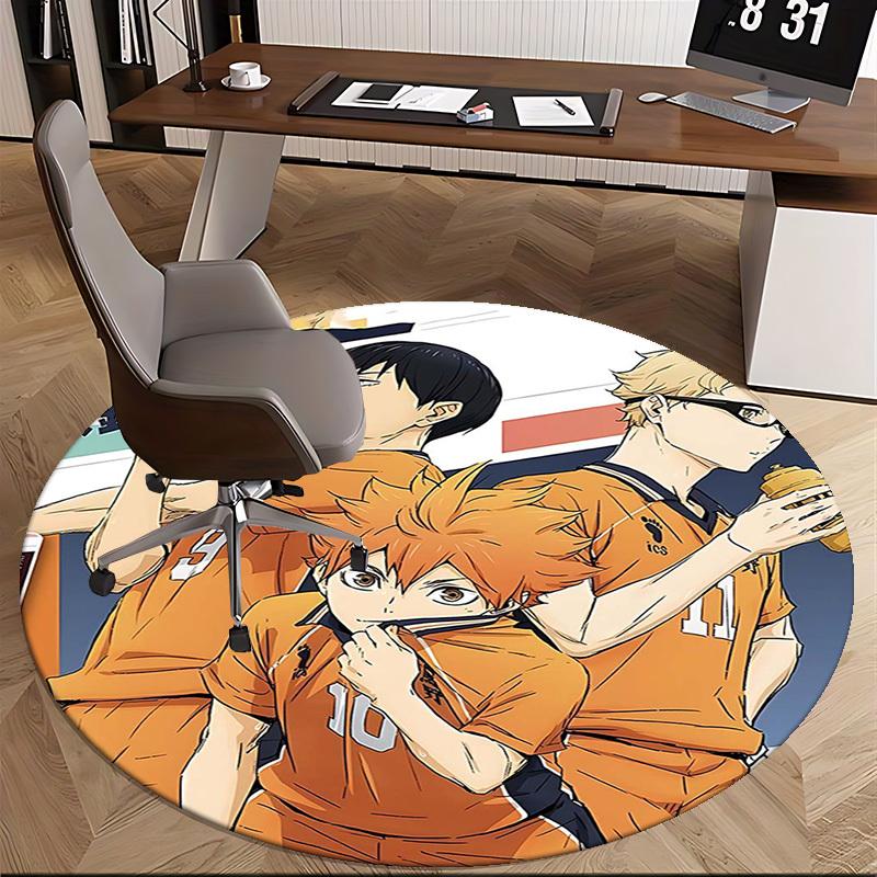 1pc Haikyuu!! Anime Round Carpet Office Chair Mat, AntiSlip Rug with ICS Logo Design for Home Decor, Gaming Room