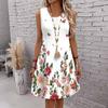Women Plus Size Sleeveless Round Neck Delicate Vintage Floral Print Loose Knee Length Casual Dress