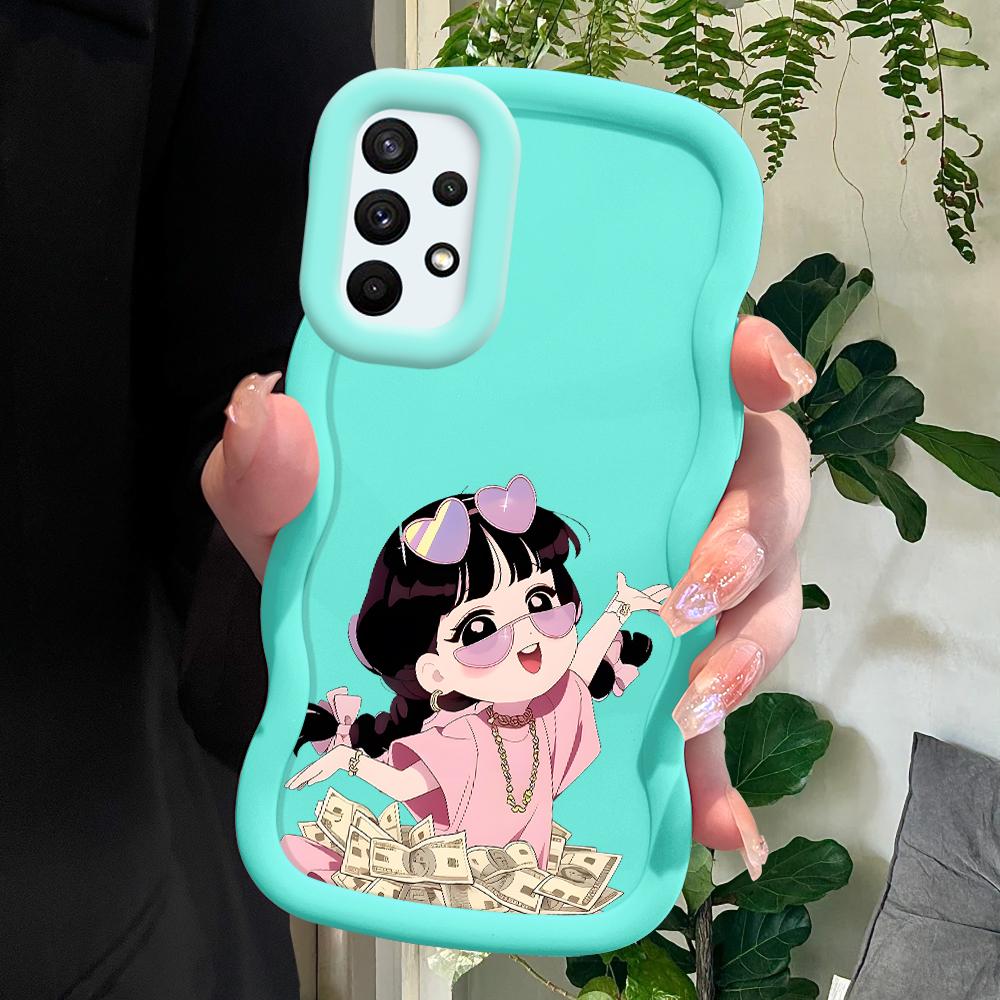 

Окрашенный узор Big Wave Edge Мягкий силиконовый материал Macaron чехол для телефона противоударный защитный резиновый чехол для Samsung Xiaomi Poco Redmi Xiaomi Poco C75 5G синий