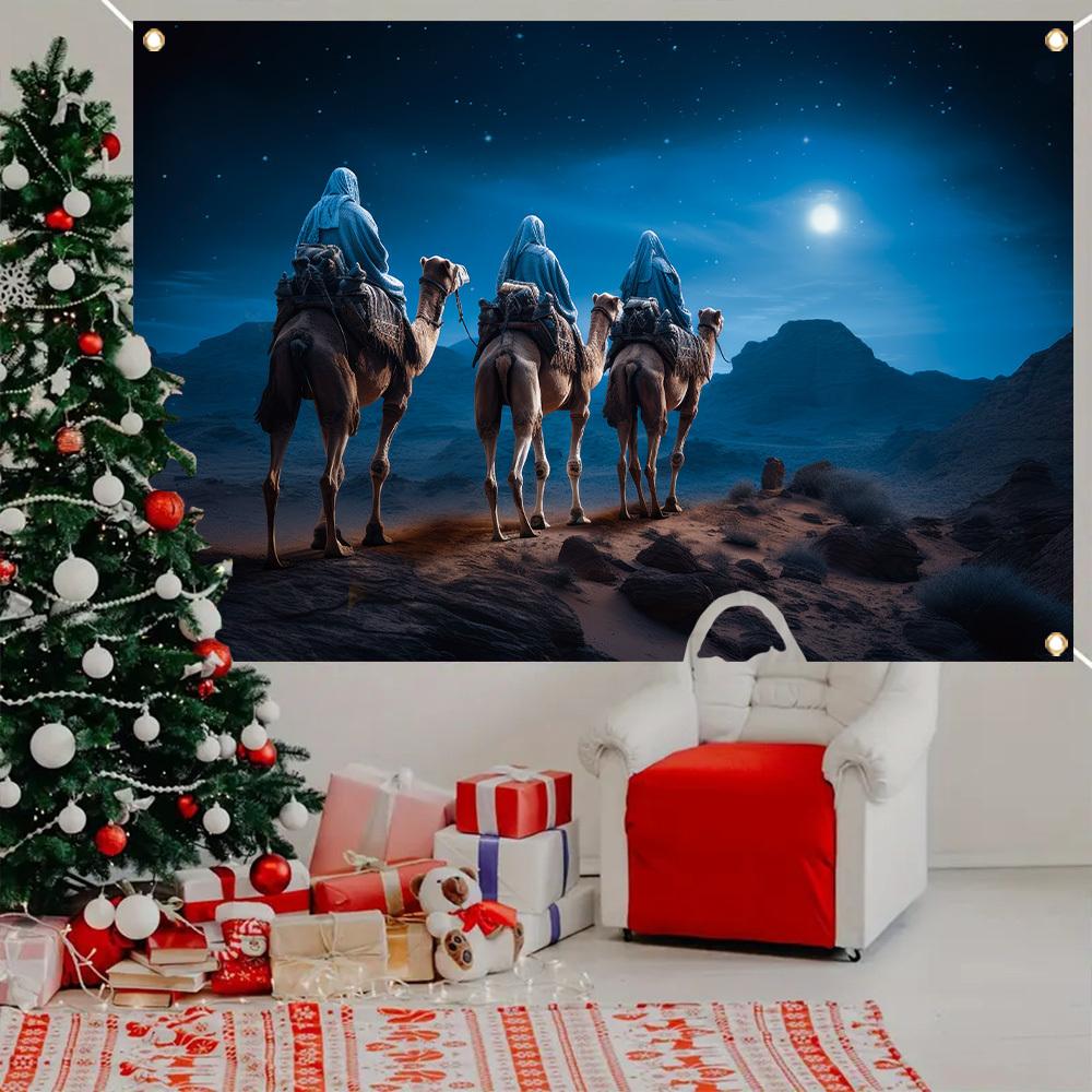 A Christmas Banner with the Traditional Christmas Journey of the Three Wise Men for a Winter New Year Epiphany Party