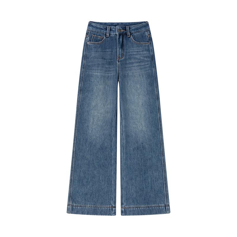 High-Waisted Fleece-Lined Wide-Leg Women s Jeans, Winter 2025, Retro Blue Wash. 2XL [65-70 kg]