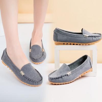 Plus Size 35-44 Women Flats Faux Suede Slip On Flat Shoes Woman Loafers Metal Boat Shoes Soft Female Shoes