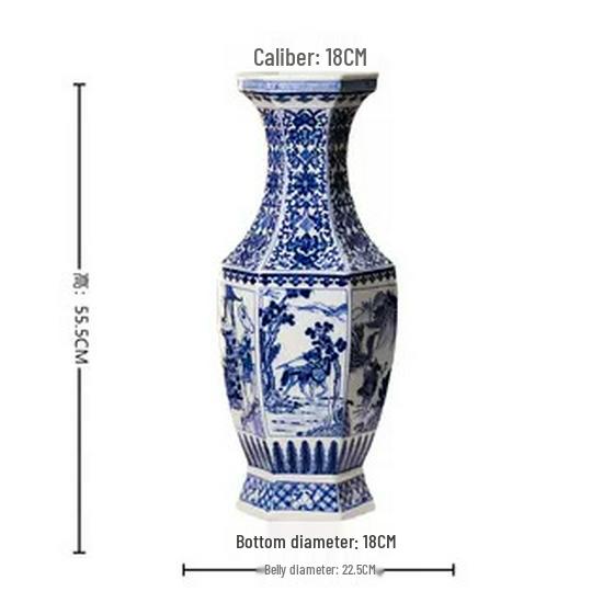 Large Antique-Style Blue and White Jingdezhen Porcelain Vase for Living Room or TV Cabinet Décor
