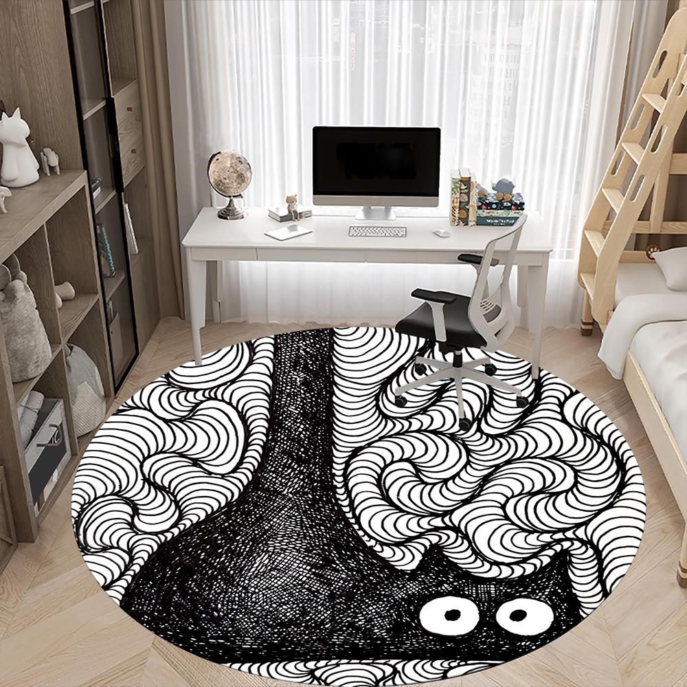 1pc Whimsical Cat Pattern Office Round Area Rug, Indoor Mat Suitable ForOffice, Under Office Chairs Bedroom Living Room Home Decor, Room Deco 042