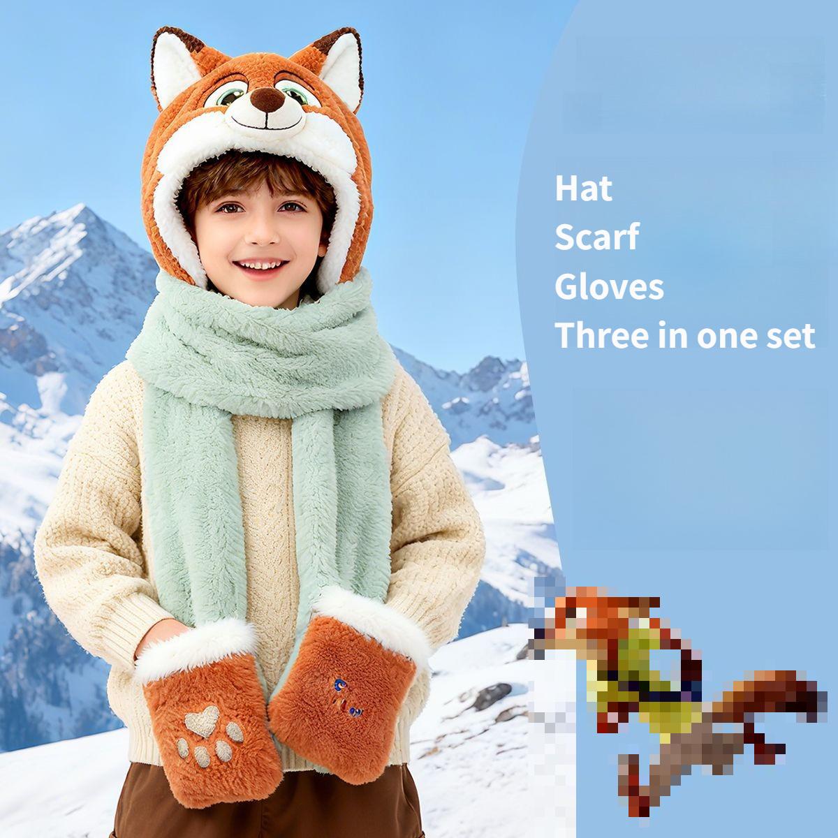 

Зимний набор шапка, шарф и перчатки, мягкий плюшевый набор из трех предметов в мультяшном стиле для детей и взрослых, теплая подарочная коробка на Рождество Heights above 140cm