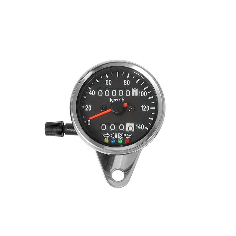 Universal Motorcycle KM/H Electronic Speedometer with LED Backlight Dual Odometer Gauge Retro Vintage Tachometer Moto Instrument Chrome n Black