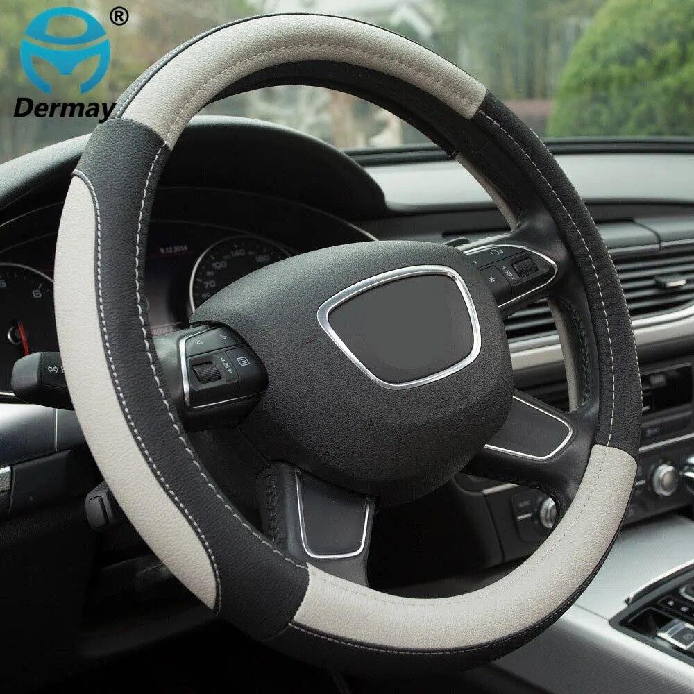 DERMAY 5Colors Leather Steering Wheel Cover Sport Style Car Covers,Fit Most Car Styling Factory Wholesale High Quality