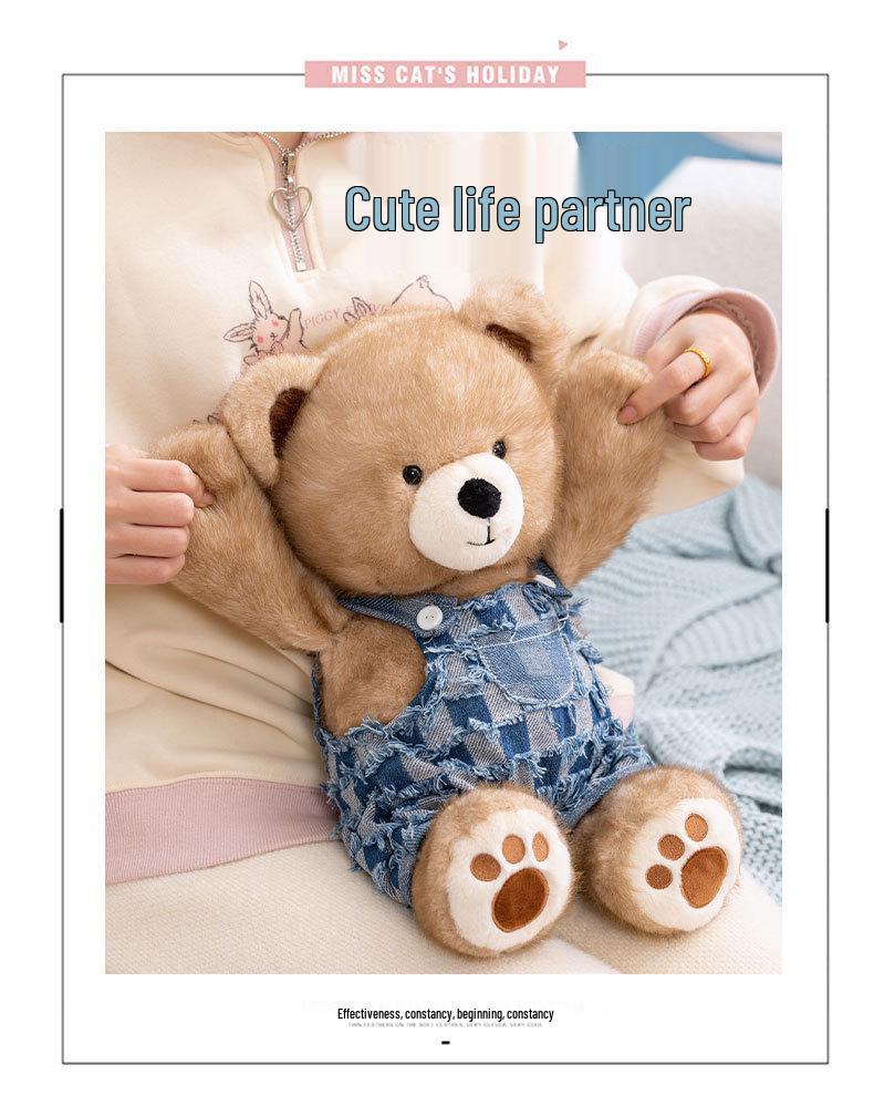 Cross Baby Denim Riddle Bean Bear Plush Toy – Healing Companion Doll for Children