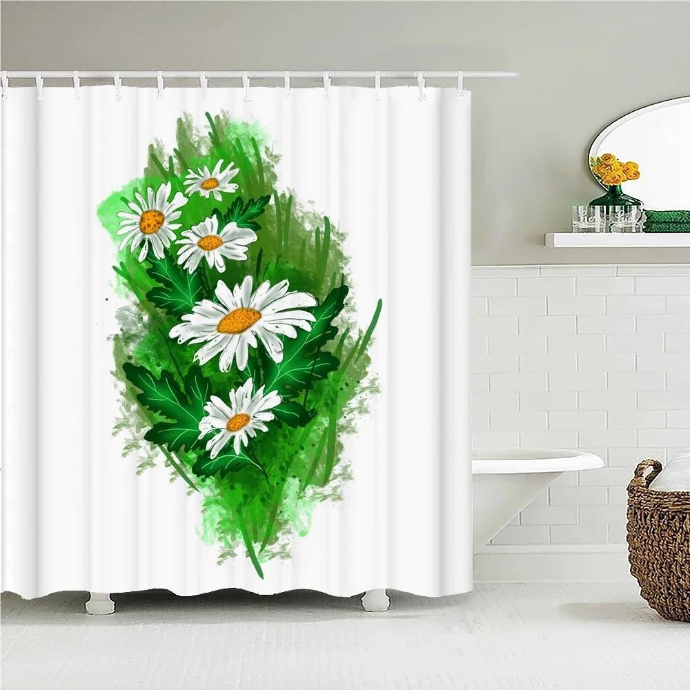 Waterproof Fabric Shower Curtain Printing Fresh Green Plant Leaves Bathroom Curtains Polyester Decoration Bath Screen With Ho
