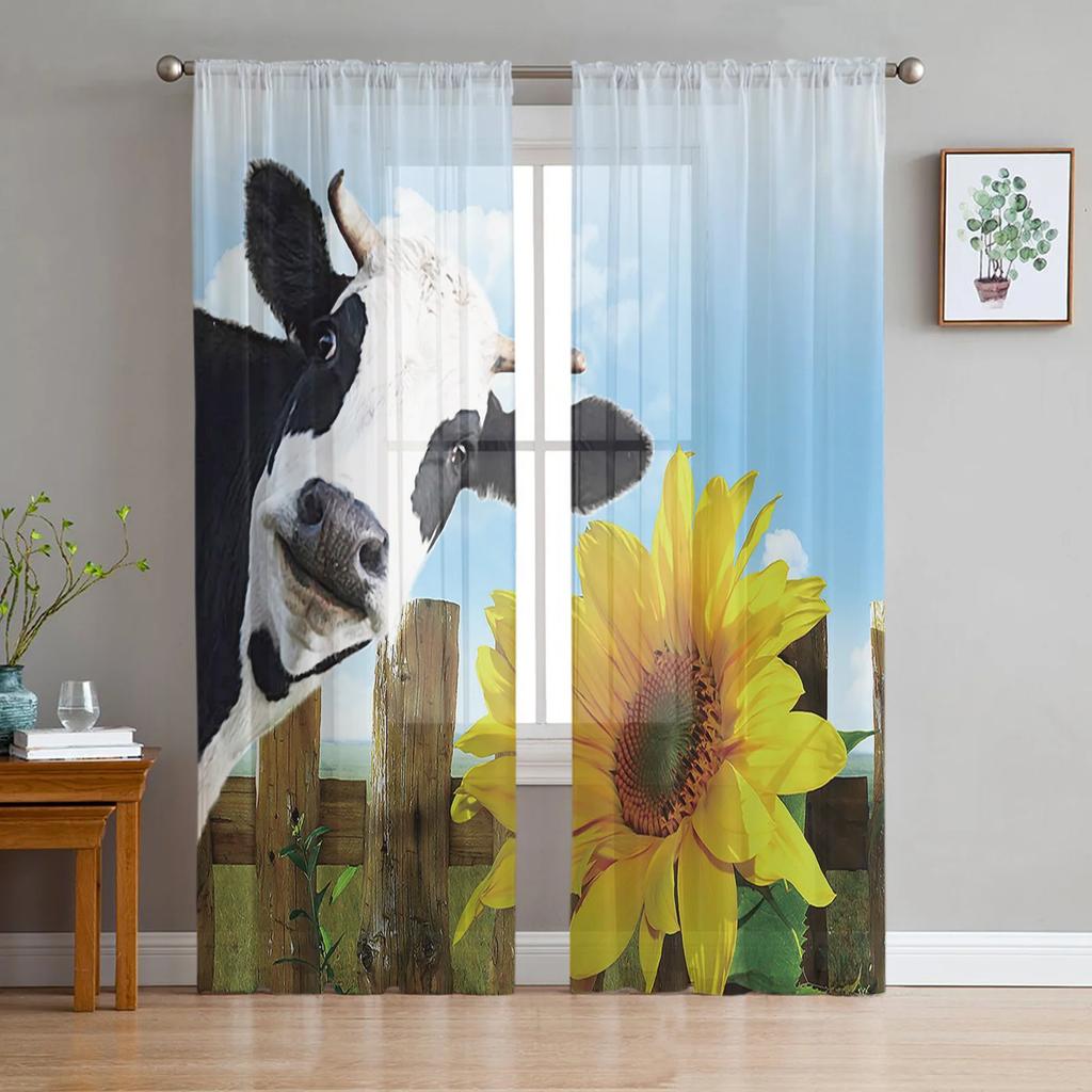Summer Cactus Cow Skull Retro Chiffon Curtains Living Room Bedroom Home Decoration Window Voiles Tulle Curtain Sheer Made Of Polyester Area Decor