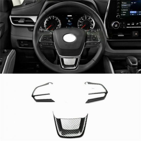 Carbon Fiber 3X Steering Wheel Decor Cover Trim For Toyota Highlander 2021-2024