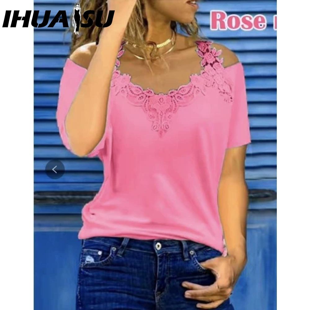 

IHUASU Женская Мода Повседневные Однотонные Принтованные Блузки и Рубашки с Коротким Рукавом и V-образным Вырезом XXXXXL розы красного