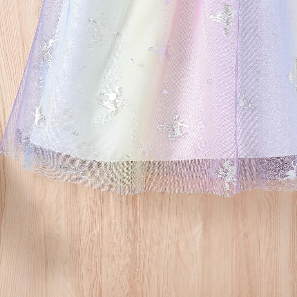 Girls' Princess Dress Summer Children's Fashion Cartoon Rainbow Puffy Dress