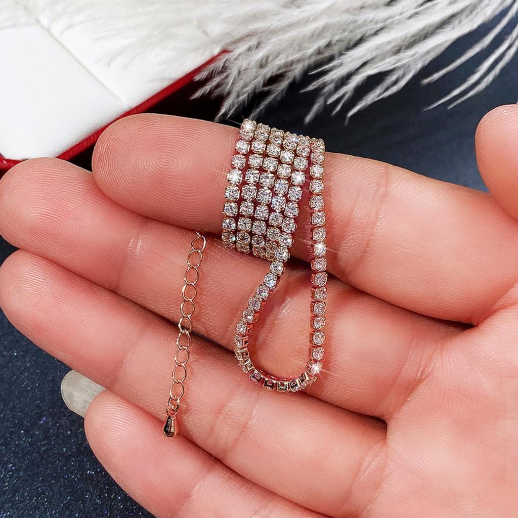 Women All Stone Tennis Chain Necklace Full Sparkling Round Cut Stones Elegant Statement Jewelry