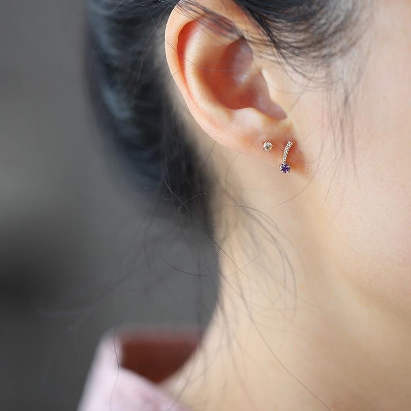 925 Sterling Silver Electroplated 14K Gold Purple Zircon Star Earrings for Women Korean Cute Jewelry Design