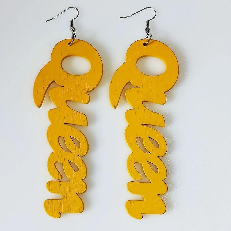 Letter-patterned Wooden Earrings, Fashionable Earrings and Earrings