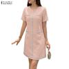 ZANZEA Rochie de vară cu mânecă scurtă, casual, cu gât rotund