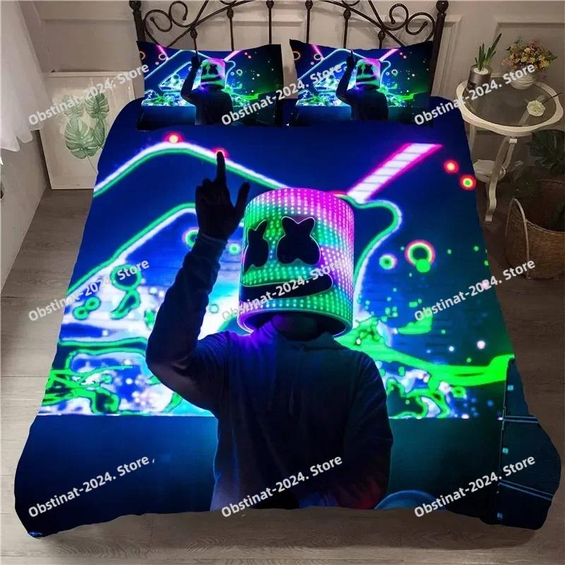 Dj Lovers Bettwäsche-Set Schlafzimmer-Dekoration 3D Marshmello-Muster Bettbezug mit Kissenbezug Hip Hop Musik EDM Mosaik Dj Bett-Set
