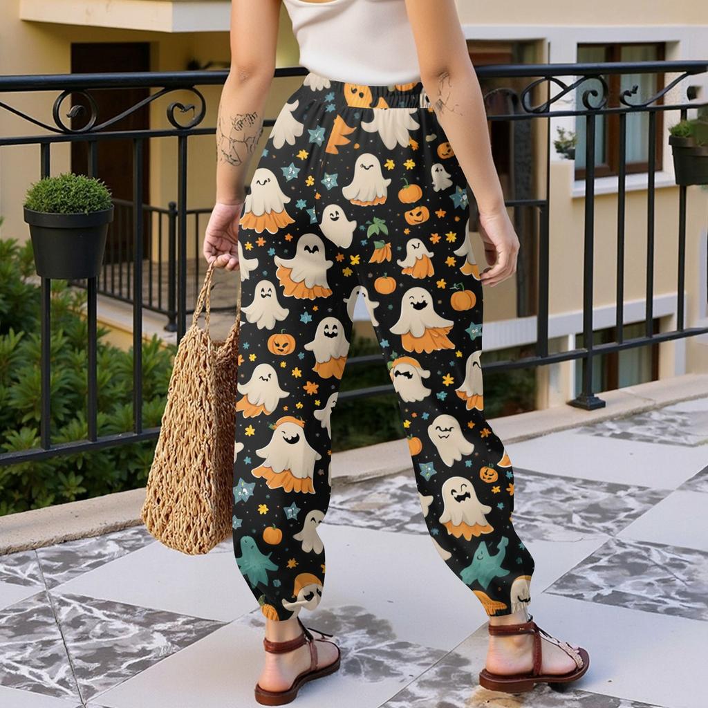 Women's Casual Fashion Halloween Print Casual Pants Sweatpants Long Pants Drawstring Elastic Waistband Cuffed Pants
