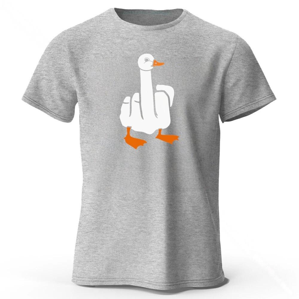 Funny Middle Finger Duck Creative Print Pure Cotton Tshirt for Mens Leisure Entertainment Tshirt Plus Size Loose Sports Top